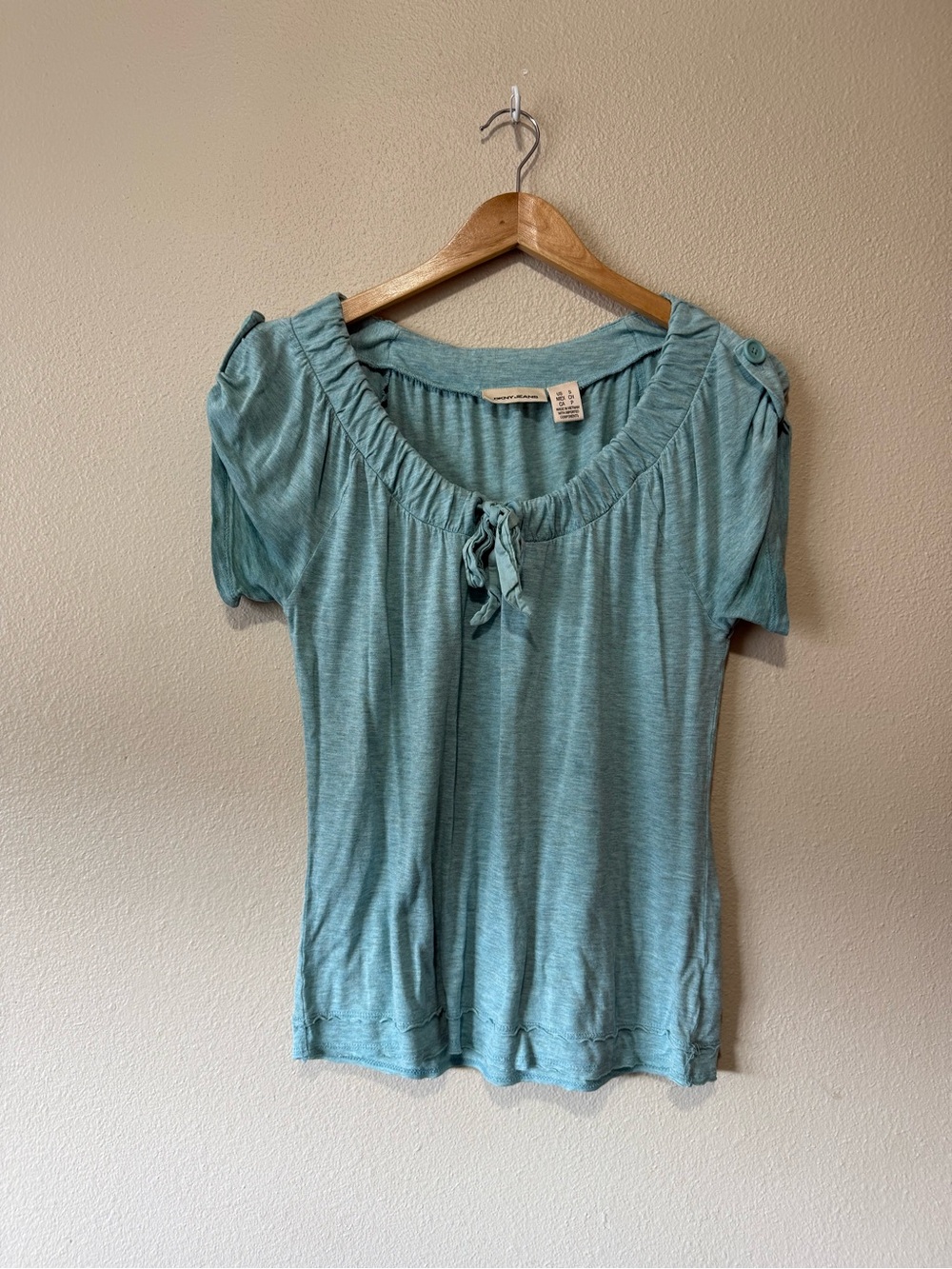 DKNY Teal Scoop-Neck Tie-Front Women's Top